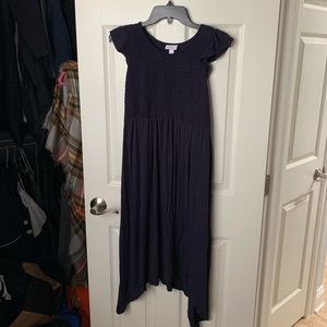 Navy Ruffle Sleeve Maternity Dress